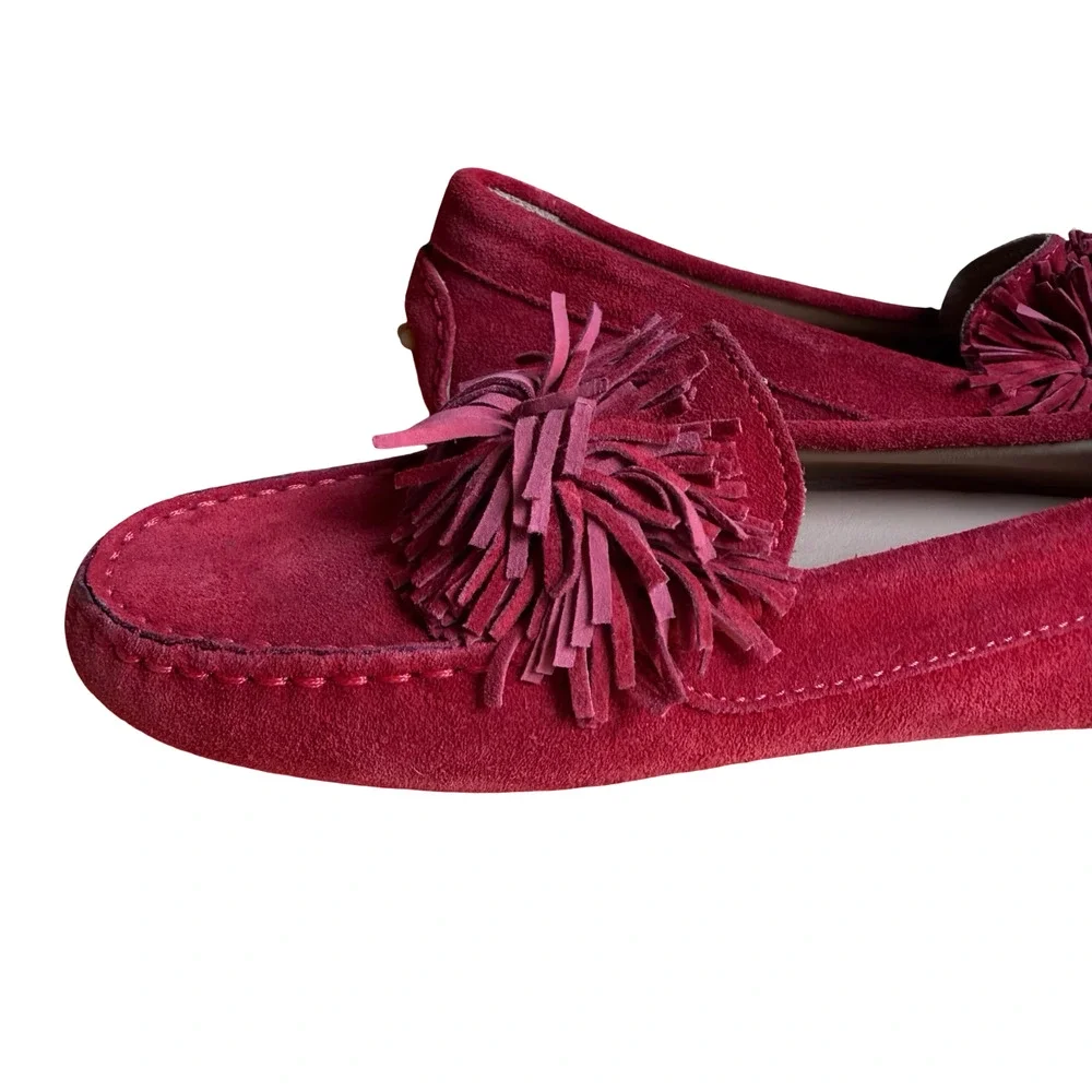 M. Gemi Italy Red Driving Loafers Flats Slip On Suede Leather Shoes 36.5 / 6 .5